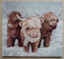 Deko HDF - Tiere Highland Rind Kuh Natur Garten Liebe Love Schnee Winter