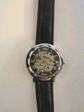 WINNER Skelettuhr Herren Schwarz Handaufzug Glasboden 39mm