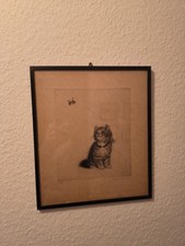 Meta Plückebaum Original Radierung Bssssss' Katze + Wespe Unterschrift