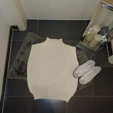 Neu Strickweste M L 40 42 44 cremeweiß Wollweste dick kuschelig stehkragen Top