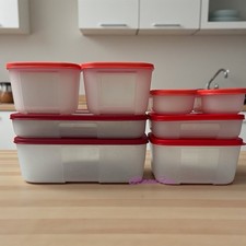 Tupperware Kühlschranksystem 8tlg rote Deckel 1,5l/700/650/300/140ml Rottöne