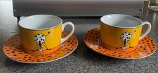 Tassen, Cappuccino Tassen mit Untertellern und Giraffen, gelb-orange, 4-tlg