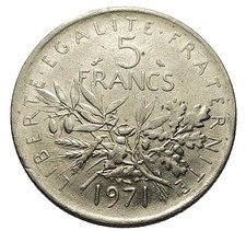 Münze Frankreich 5 Francs vernickelt Kupfer-Nickel 1971 F 310