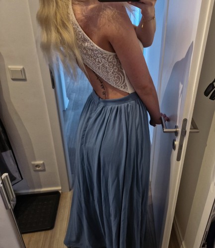 Blau weiß spitze kleid m - blau,