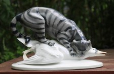 Wildkatze fängt Ente Art Déco Galluba & Hofmann Porzellan S. Wernekinck ~ 1910