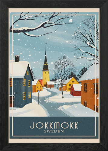 Jokkmokk reiseposter gerahmt - jokkmokk,