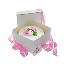 Windeltorte rosa in CAKEBOX für Baby Mädchen - Geschenk zur Geburt Babyparty 