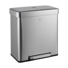 B-Ware SVITA LT2X30 Mülleimer 60l Treteimer Abfalleimer 2 Fächer Deckel Silber