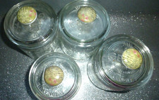 ❤️ 4 X Nostalgie Bonboniere Glas Deckel Weck RexGerix  Vorratsglas Schrift KNOPF