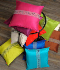 Kissenhülle Wildseide Optik mit Perlen Bordüre bestickt Kissen Bezug Zierkissen 