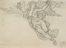 E. ILLE (1823-1900), Fliegender Engel mit Siegeskranz und Horn, Bleistift