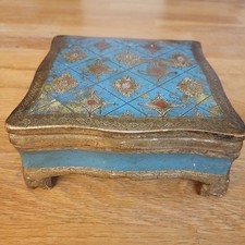 Florentinische Schmuckschatulle  Azurblau Gold 16 x 16 x 7 cm 60er Vintage