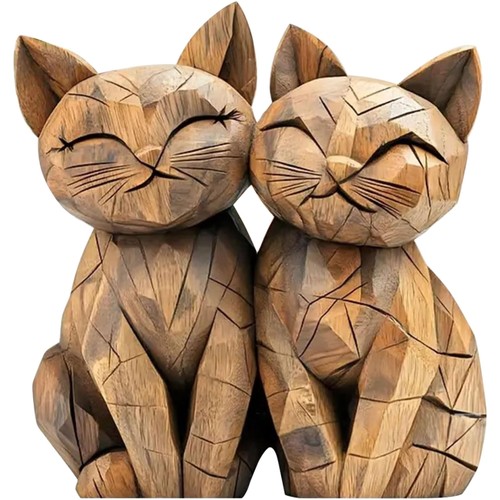 Holzskulptur katzenpaar - holzskulptur,