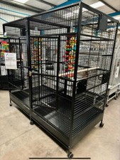Parrot-Supplies New York XL Doppel Papageienkäfig mit Trennwand - Schwarz