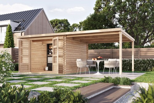 Gartenhaus holz 28mm mit anbau - gartenhaus,