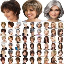 Damen Kurz Haare Perücke Mode Echthaar Gelockt Glatte Perücken Volle Haare  M8D!