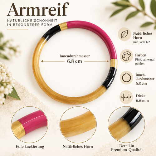 Armreif aus naturhorn - aus, pink
