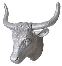 GIGANTISCHER Bullenkopf Trophäe Wandkopf Silber Wanddeko Wandfigur Tierkopf 80cm
