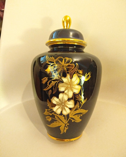 Vase mit deckel blau gold - vase, blau/gold