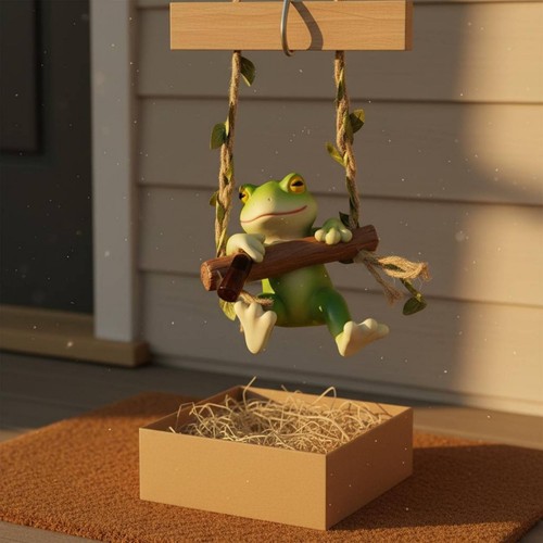Hängender frosch auf schaukel - frosch,