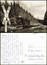 Ansichtskarte  Dampflokomotive der Harzquerbahn vor Andreaskreuz 1977