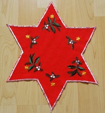 2 x antike Stern Tischdecke Dekor Weihnachten Schweden grün rot bestickt 35 cm