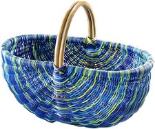 Rattankorb Henkelkorb Einkaufskorb Tragekorb in multicolor blau - 50x35x23 cm