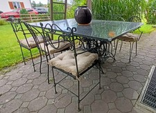 Große schwarze Granit Gartentischgarnitur mit 6 Stahlstühlen