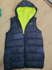 Hugo Boss Daunen Steppweste Gr 170 Blau / Neongelb