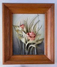 Bild Leder 3D 42 x36cm  Holzrahmen modern Vintage handgemacht Unikat TOP ZUSTAND