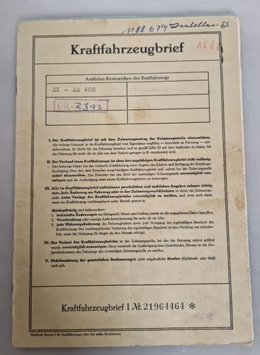 Kfz brief fahrzeugbrief - fahrzeugbrief, pappe