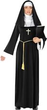 Damen schwarz Nonne Kostüm + Kreuz S - 3XL Damen Schwester Halloween Kostüm