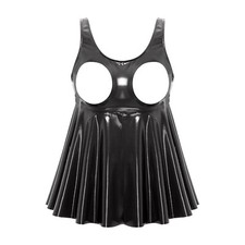 DE iEFiEL Damen Wetlook Top Offene Brust Dessous Lack Leder Shirt Mini Kleid 