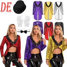 Damen Pailletten Frack Kostüm Zirkusdirektor Jacke Halloween Karneval Kostüm 