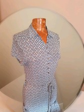 Jersey Kleid, blau-braunes 70er Jahre Muster mit Hemdkragen  ca. Gr. 36/38 ?