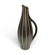 Piesche & Reif DDR Keramik Vase 50er Jahre Engobe schwarz Liniendekor modernist 