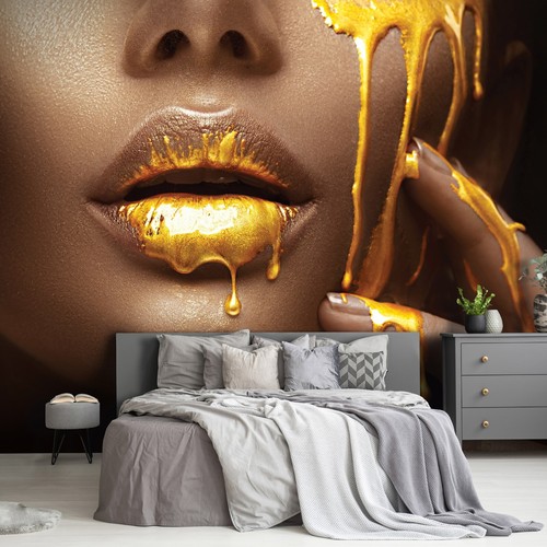 Frau mund lippen kunst gold - lippen,