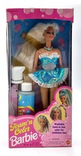 1995 Foam 'n Color Barbie Puppe / Blonde Hair, Blue Dress / Mattel 15099, NrfB