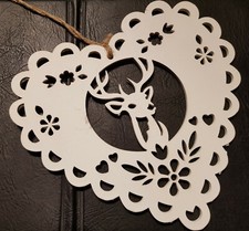 Fensterbild Wandbehang Türbehang Holzsägearbeit rustikal Hirsch