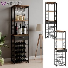 Weinregal Porto Eiche rustikal Schwarz 40 x 147,5 cm mit Schublade Vicco