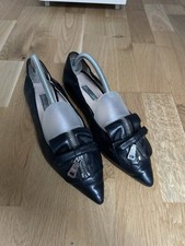 Prada Ballerinas Schuhe Schwarz 40 Schleife Lack Leder Spitze Edel