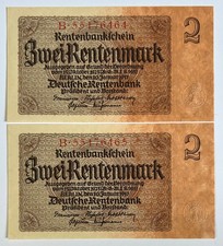 2 Rentenmark 1937 Deutsche Rentenbank Ros. 167b (DEU-223) - consecutive Pair UNC