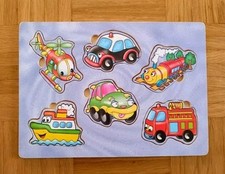 6tlg. Holzpuzzle Steckpuzzle Kleinkinder Fahrzeuge