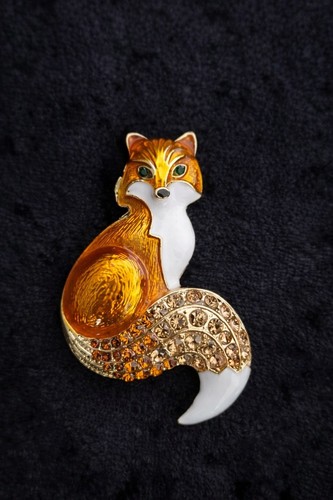 Emaille orange fuchs brosche - emaille,