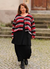 AKH - Lagenlook CHENILLE STRICK JACKE Gr 44 bis 54 - grau rot