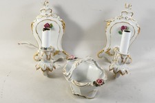 Q40S17- Paar Porzellan Wandleuchter und Korbschale aufgelegte Rosen ua Gerh. Kno