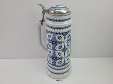 XXL Bierhumpen DDR Lichte Echt Kobalt Porzellan Zinndeckel Vintage #257333