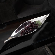 Handgearbeitete Deko Schale SILVER LEAF 41cm silber Aluminium handmade Ablage