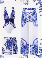 Dreiteiliges Strand Bade Set Badeanzug / Wickelrock / Hose  Gr. XL 42/44