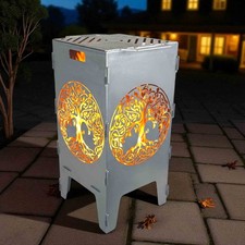 Feuertonne Feuerkorb mit Grillrost Lebensbaum Motiv hochwertig 38x75cm 3mm Stahl